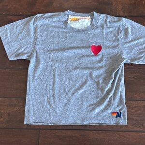 Aviator Nation Gray Tee with Red Heart Patch